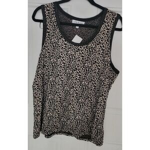 Stem & Vine Women's Cream And Black Leopard PrintTank Top Animal Print Size 3X